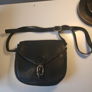 LONGCHAMP Black Leather Shoulder Bag Crossbody Handbag Authentic  used